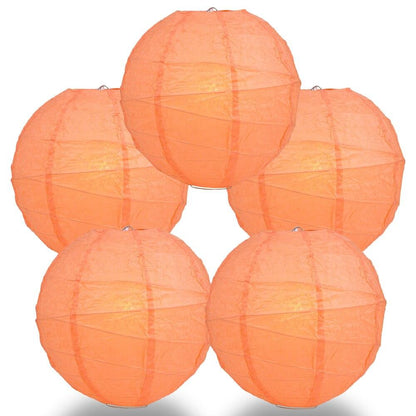 BULK PACK (5) 16" Peach / Orange Coral Round Paper Lantern, Crisscross Ribbing, Chinese Hanging Wedding & Party Decoration - PaperLanternStore.com - Paper Lanterns, Decor, Party Lights & More