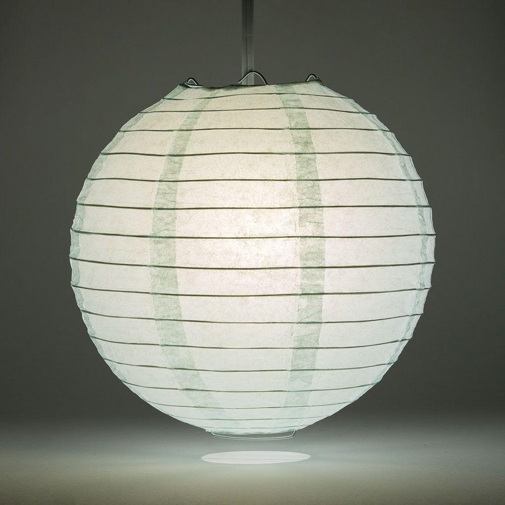 Lit Arctic Spa Blue Round Paper Lantern, Even Ribbing, Chinese Hanging Wedding & Party Decoration