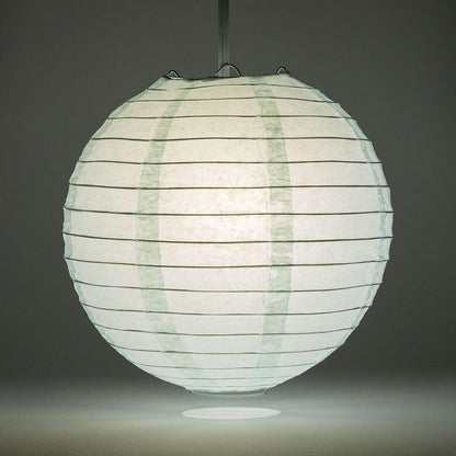 Lit Arctic Spa Blue Round Paper Lantern, Even Ribbing, Chinese Hanging Wedding & Party Decoration