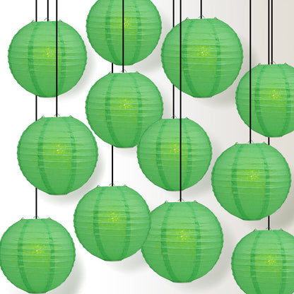 12 PACK | 12" Emerald Green Even Ribbing Round Paper Lantern, Hanging Combo Set - PaperLanternStore.com - Paper Lanterns, Decor, Party Lights & More