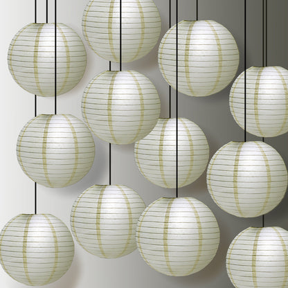 12 PACK | 12" Ivory Even Ribbing Round Paper Lantern, Hanging Combo Set - PaperLanternStore.com - Paper Lanterns, Decor, Party Lights & More