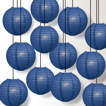 12 PACK | 12" Navy Blue Even Ribbing Round Paper Lantern, Hanging Combo Set - PaperLanternStore.com - Paper Lanterns, Decor, Party Lights & More