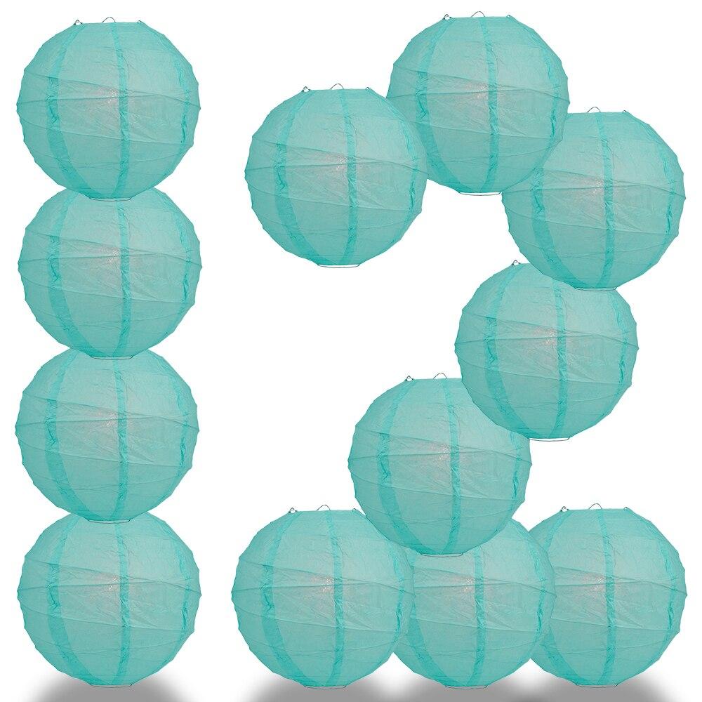 BULK PACK (12) 18" Water Blue Round Paper Lantern, Crisscross Ribbing, Chinese Hanging Wedding & Party Decoration - PaperLanternStore.com - Paper Lanterns, Decor, Party Lights & More