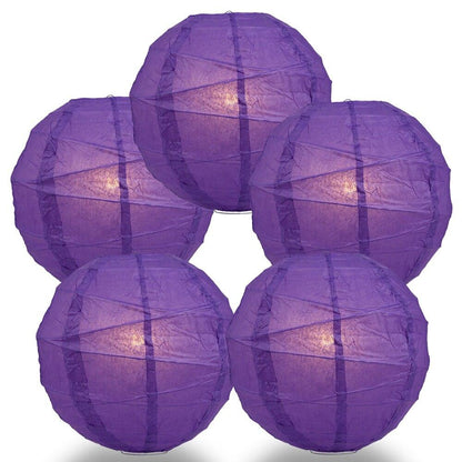 BULK PACK (5) 24" Royal Purple Round Paper Lantern, Crisscross Ribbing, Chinese Hanging Wedding & Party Decoration - PaperLanternStore.com - Paper Lanterns, Decor, Party Lights & More