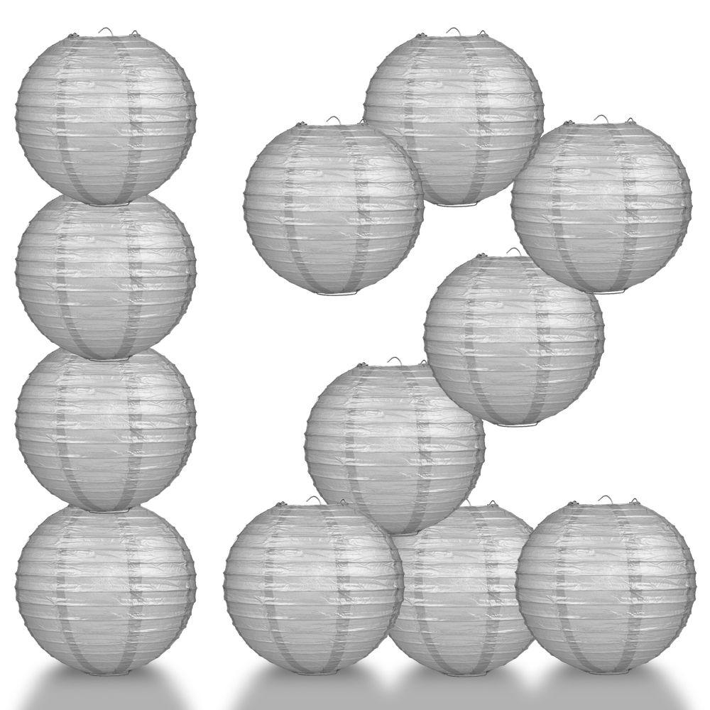 BULK PACK (12) 24" Silver Round Paper Lantern, Even Ribbing, Chinese Hanging Wedding & Party Decoration - PaperLanternStore.com - Paper Lanterns, Decor, Party Lights & More