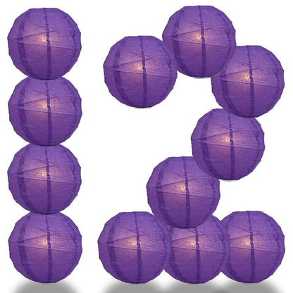BULK PACK (12) 24" Royal Purple Round Paper Lantern, Crisscross Ribbing, Chinese Hanging Wedding & Party Decoration - PaperLanternStore.com - Paper Lanterns, Decor, Party Lights & More
