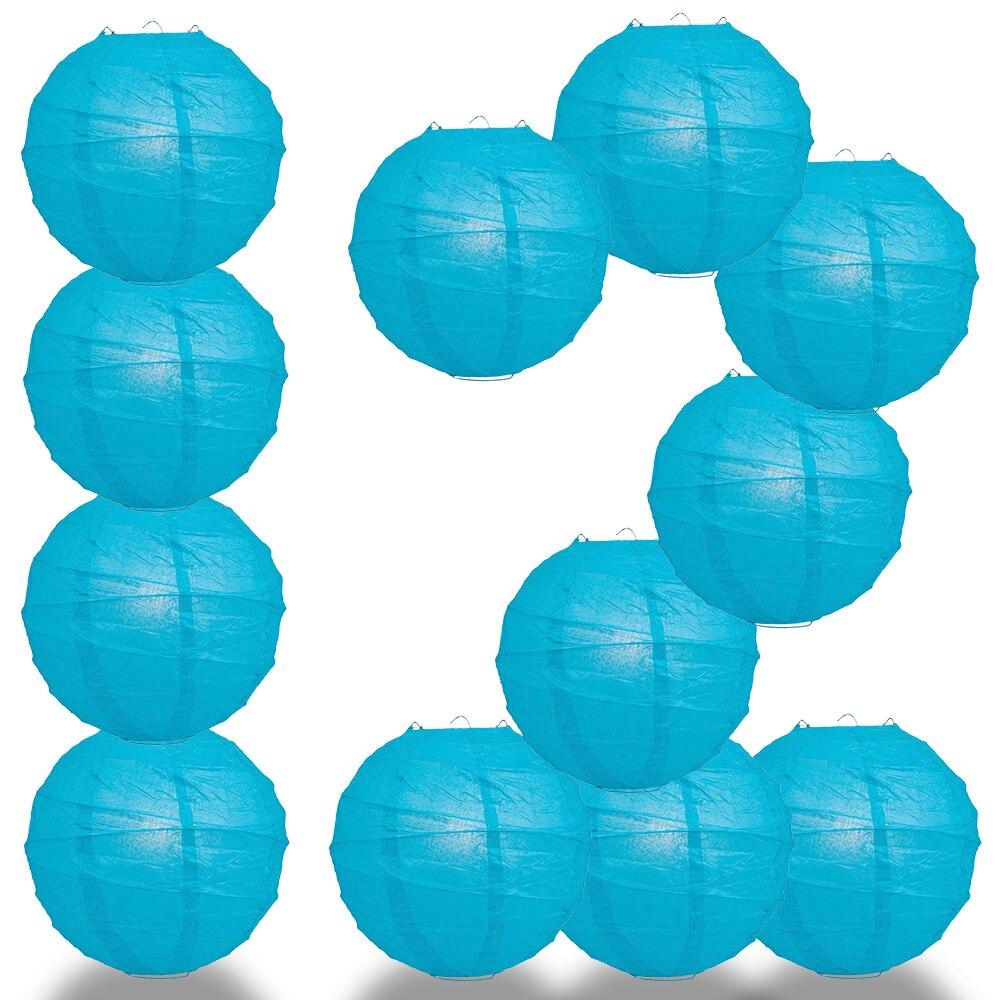 BULK PACK (12) 24" Turquoise Round Paper Lantern, Crisscross Ribbing, Chinese Hanging Wedding & Party Decoration - PaperLanternStore.com - Paper Lanterns, Decor, Party Lights & More