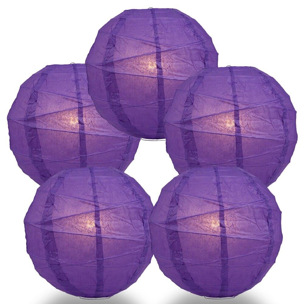 BULK PACK (5) 28" Royal Purple Round Paper Lantern, Crisscross Ribbing, Chinese Hanging Wedding & Party Decoration - PaperLanternStore.com - Paper Lanterns, Decor, Party Lights & More