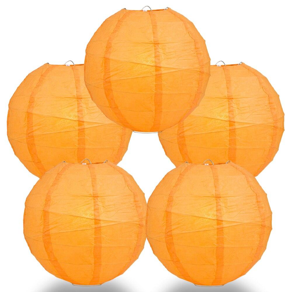BULK PACK (5) 28" Orange Round Paper Lantern, Crisscross Ribbing, Chinese Hanging Wedding & Party Decoration - PaperLanternStore.com - Paper Lanterns, Decor, Party Lights & More