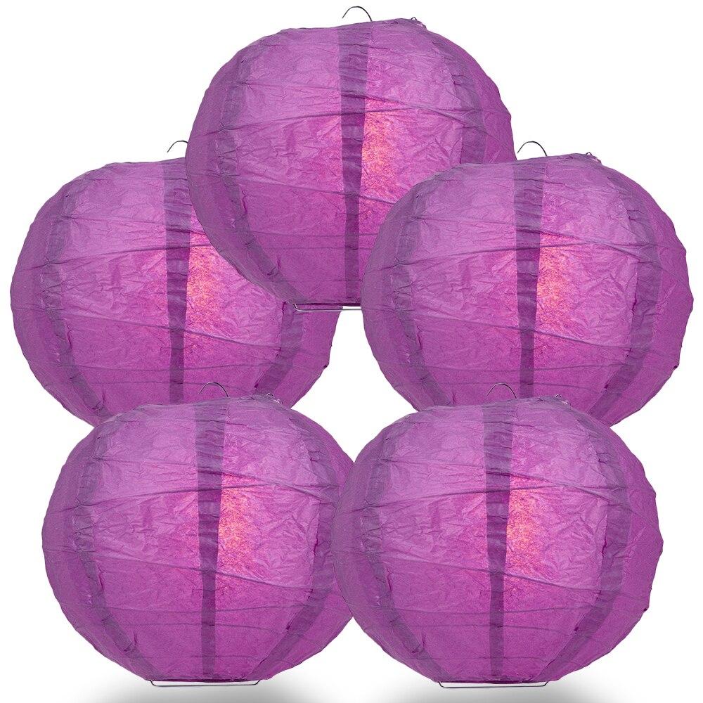 BULK PACK (5) 32" Violet / Orchid Round Paper Lantern, Crisscross Ribbing, Chinese Hanging Wedding & Party Decoration - PaperLanternStore.com - Paper Lanterns, Decor, Party Lights & More