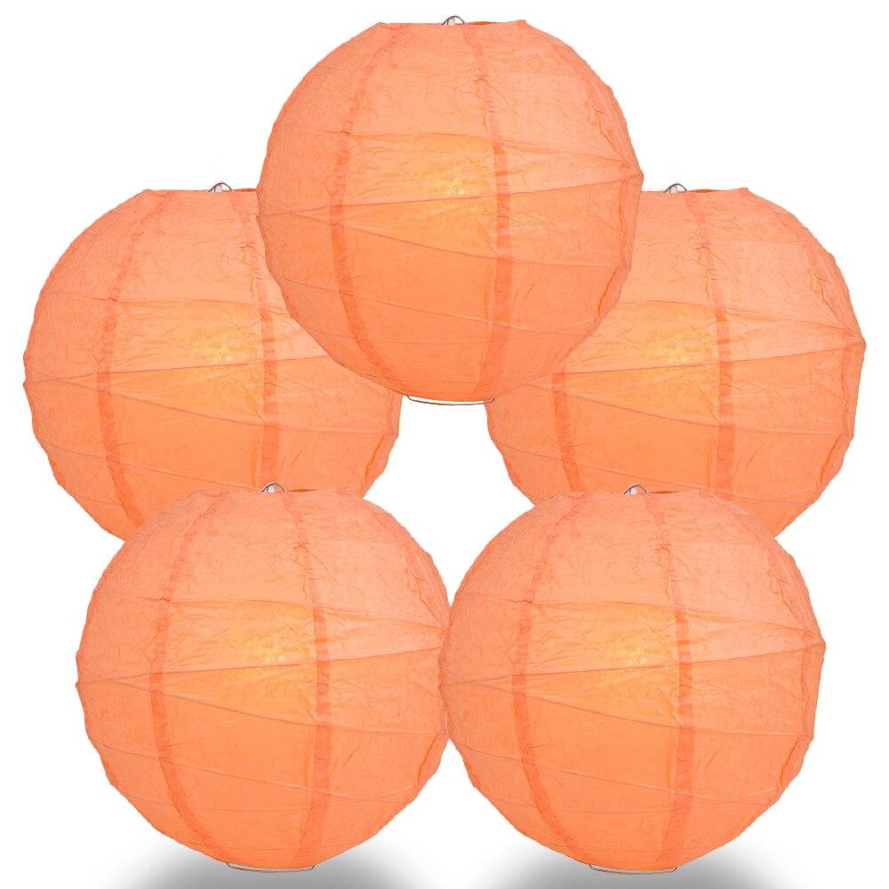 BULK PACK (5) 36" Peach / Orange Coral Round Paper Lantern, Crisscross Ribbing, Chinese Hanging Wedding & Party Decoration - PaperLanternStore.com - Paper Lanterns, Decor, Party Lights & More