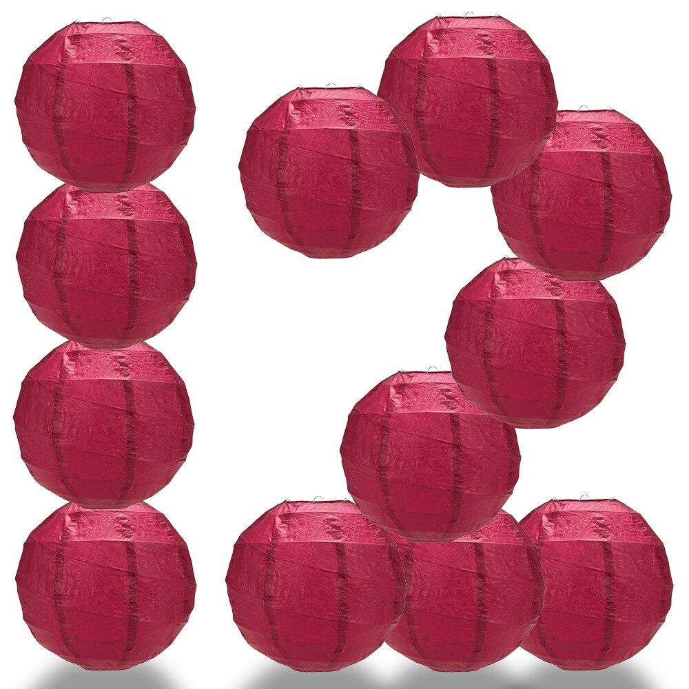 BULK PACK (12) 28" Velvet Red Round Paper Lantern, Crisscross Ribbing, Chinese Hanging Wedding & Party Decoration - PaperLanternStore.com - Paper Lanterns, Decor, Party Lights & More