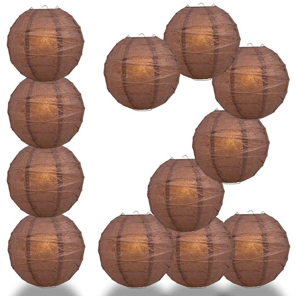 BULK PACK (12) 36" Brown Round Paper Lantern, Crisscross Ribbing, Chinese Hanging Wedding & Party Decoration - PaperLanternStore.com - Paper Lanterns, Decor, Party Lights & More