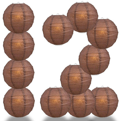 BULK PACK (12) 36" Brown Round Paper Lantern, Crisscross Ribbing, Chinese Hanging Wedding & Party Decoration - PaperLanternStore.com - Paper Lanterns, Decor, Party Lights & More