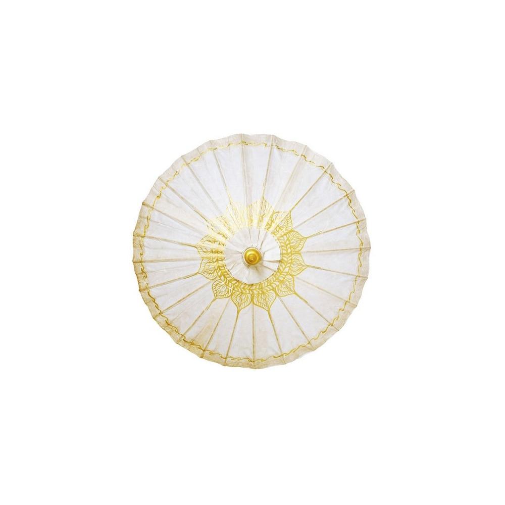 Off-White 28 Inch Tibetan Flame Motif Gilded Parasol - PaperLanternStore.com - Paper Lanterns, Decor, Party Lights & More