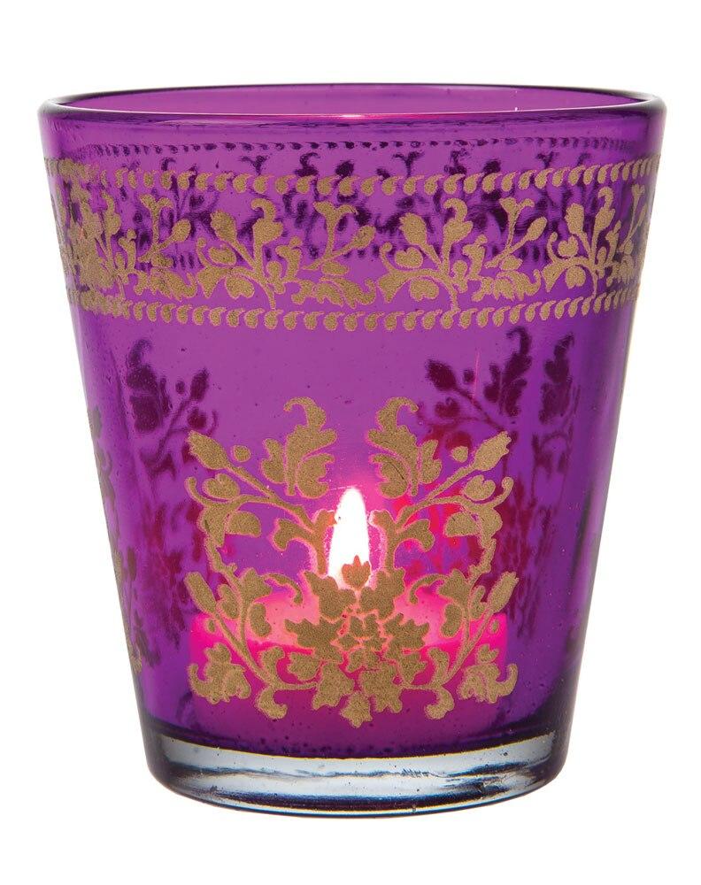 Purple Juhi Painted Glass Candle Holder - PaperLanternStore.com - Paper Lanterns, Decor, Party Lights & More