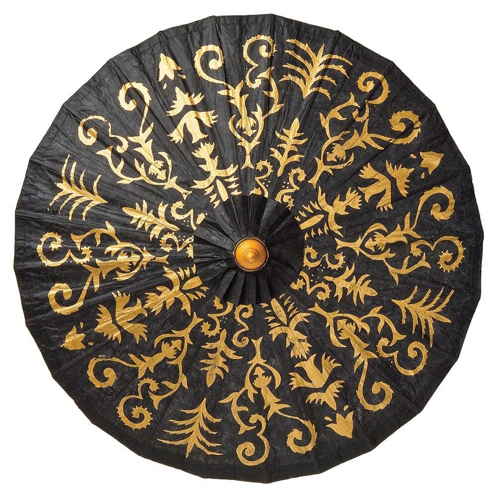 Black 28 Inch Gilded Henna Design Mulberry Paper Parasol - PaperLanternStore.com - Paper Lanterns, Decor, Party Lights & More