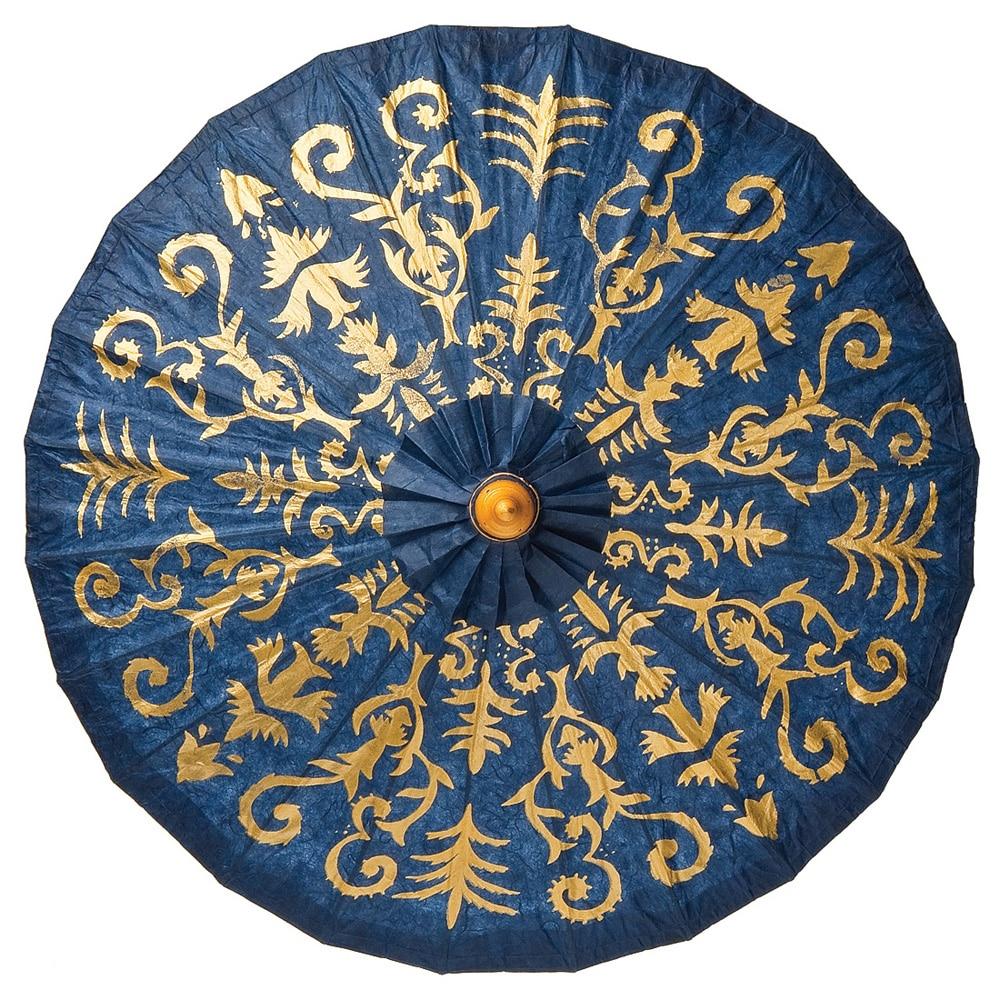 Dark Blue 28 Inch Gilded Henna Design Mulberry Paper Parasol - PaperLanternStore.com - Paper Lanterns, Decor, Party Lights & More