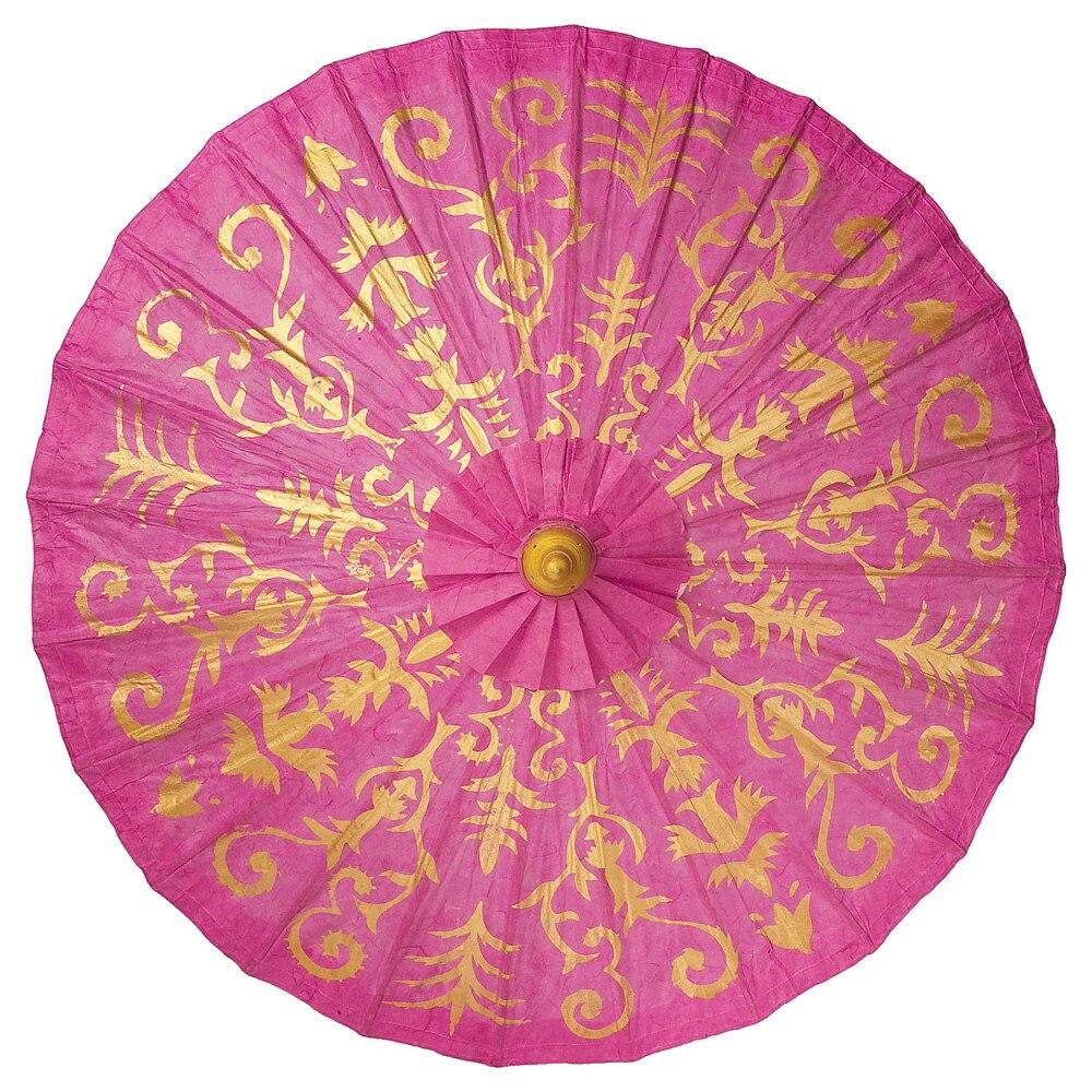 Fuchsia Pink 28 Inch Gilded Henna Design Mulberry Paper Parasol - PaperLanternStore.com - Paper Lanterns, Decor, Party Lights & More