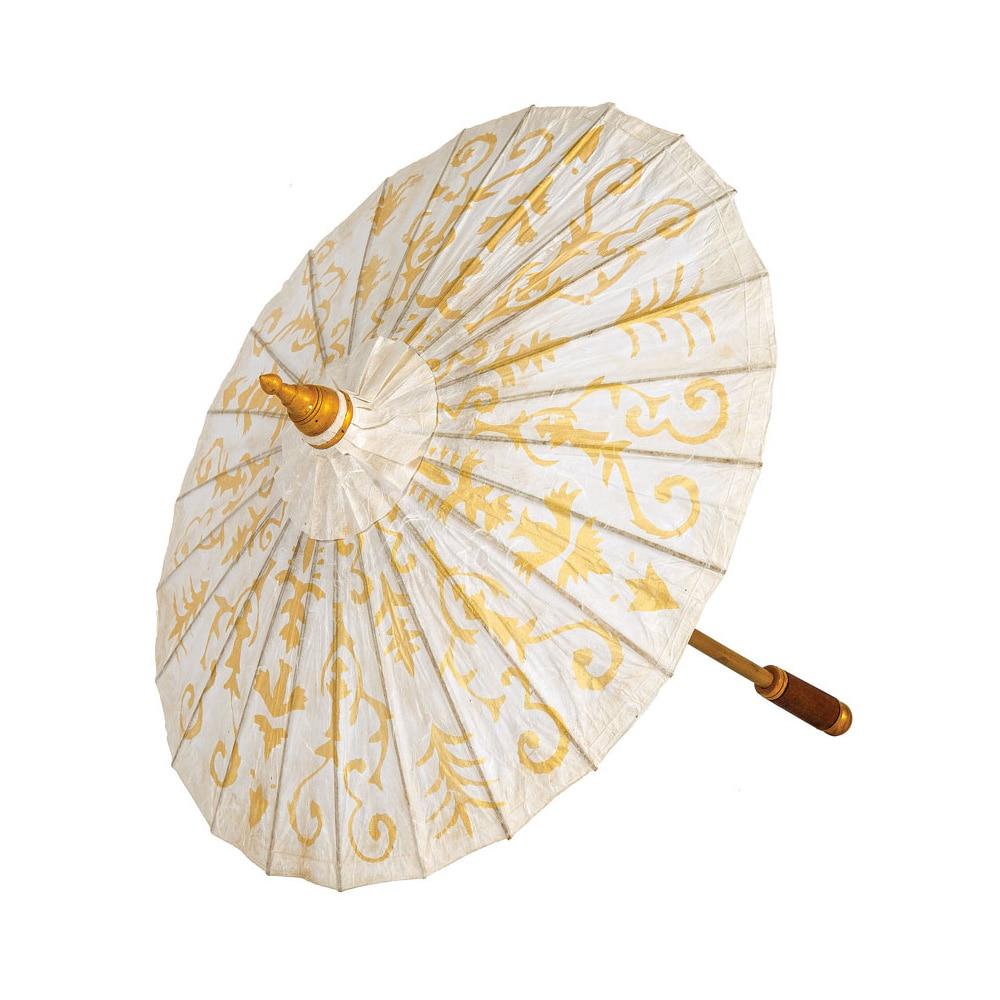 Off-White 28 Inch Gilded Henna Design Mulberry Paper Parasol - PaperLanternStore.com - Paper Lanterns, Decor, Party Lights & More