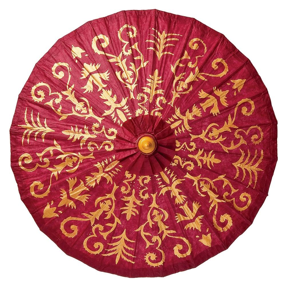 Dark Red 28 Inch Gilded Henna Design Mulberry Paper Parasol - PaperLanternStore.com - Paper Lanterns, Decor, Party Lights & More