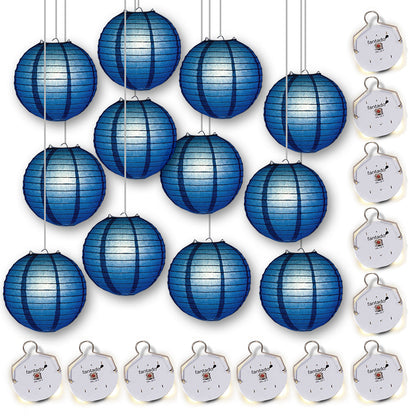 MoonBright 12" Navy Blue Paper Lanterns with Budget Friendly OmniDisk LED Lights (12-PACK Combo Kit) - PaperLanternStore.com - Paper Lanterns, Decor, Party Lights & More