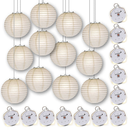 MoonBright 12" White Paper Lanterns with Budget Friendly OmniDisk LED Lights (12-PACK Combo Kit) - PaperLanternStore.com - Paper Lanterns, Decor, Party Lights & More