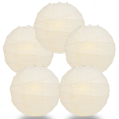 5 PACK | 12"  Beige Crisscross Ribbing, Hanging Paper Lanterns - PaperLanternStore.com - Paper Lanterns, Decor, Party Lights & More