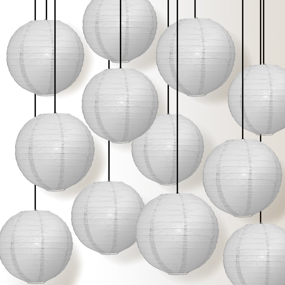 12 PACK | 12" Grey Even Ribbing Round Paper Lantern, Hanging Combo Set - PaperLanternStore.com - Paper Lanterns, Decor, Party Lights & More