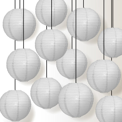 12 PACK | 12" Grey Even Ribbing Round Paper Lantern, Hanging Combo Set - PaperLanternStore.com - Paper Lanterns, Decor, Party Lights & More