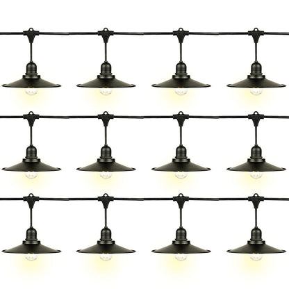 (12 Pack) Classic Metal Patio Light Bulb Shade Cover for Outdoor Commercial String Lights, E26, Black