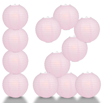 12 PACK | 12" Pink Even Ribbing Round Paper Lantern, Hanging Combo Set - PaperLanternStore.com - Paper Lanterns, Decor, Party Lights & More