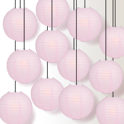12 PACK | 12" Pink Even Ribbing Round Paper Lantern, Hanging Combo Set - PaperLanternStore.com - Paper Lanterns, Decor, Party Lights & More