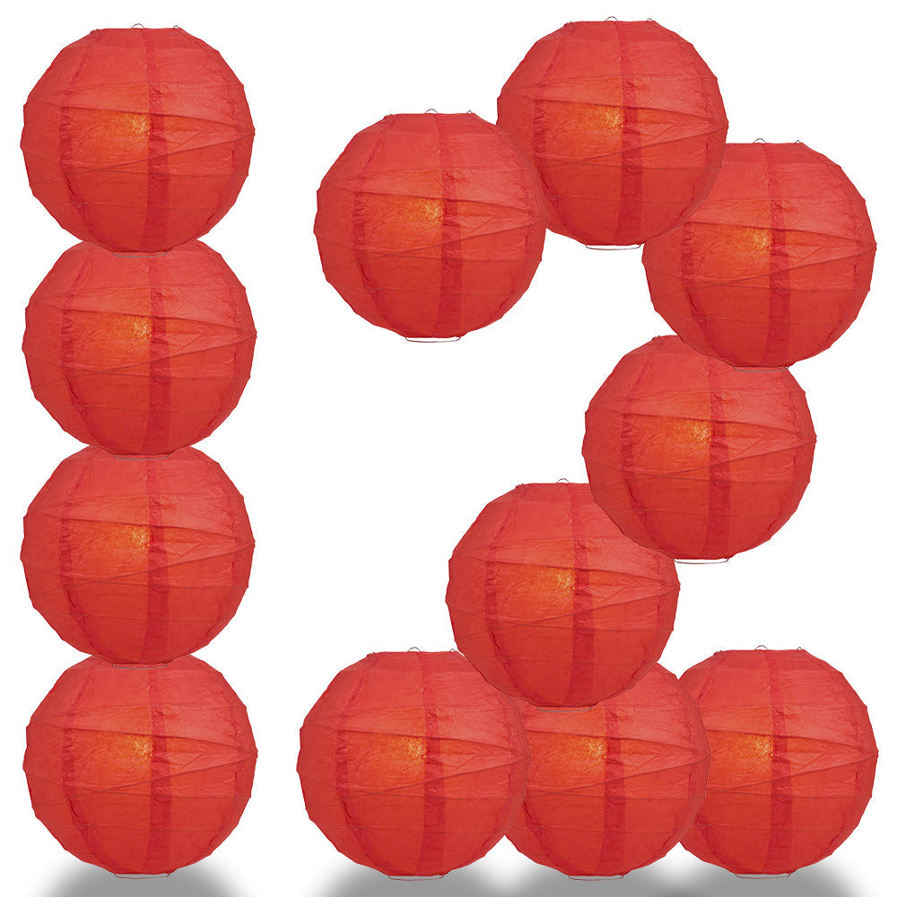 12 PACK | 12"  Red Crisscross Ribbing, Hanging Paper Lantern Combo Set - PaperLanternStore.com - Paper Lanterns, Decor, Party Lights & More