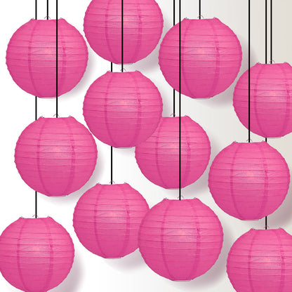 12 PACK | 12" Fuchsia / Hot Pink Even Ribbing Round Paper Lantern, Hanging Combo Set - PaperLanternStore.com - Paper Lanterns, Decor, Party Lights & More
