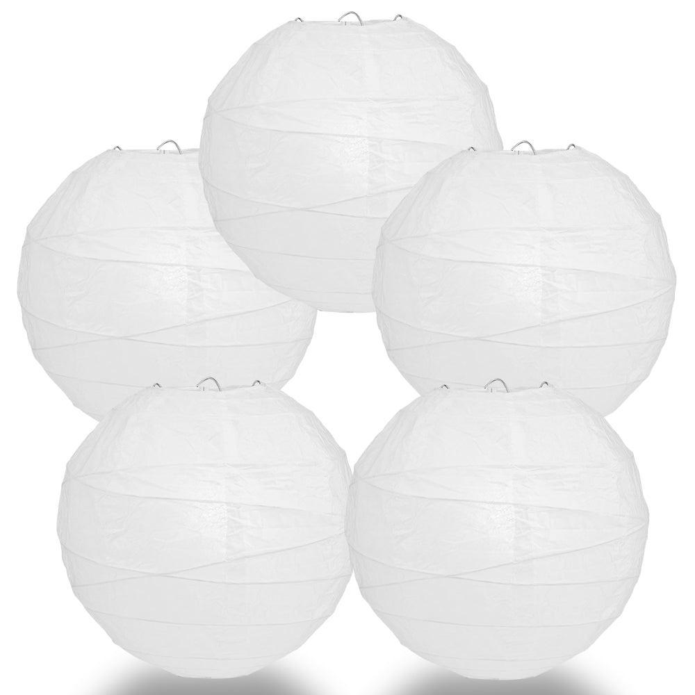 5 PACK | 12"  White Crisscross Ribbing, Hanging Paper Lanterns - PaperLanternStore.com - Paper Lanterns, Decor, Party Lights & More