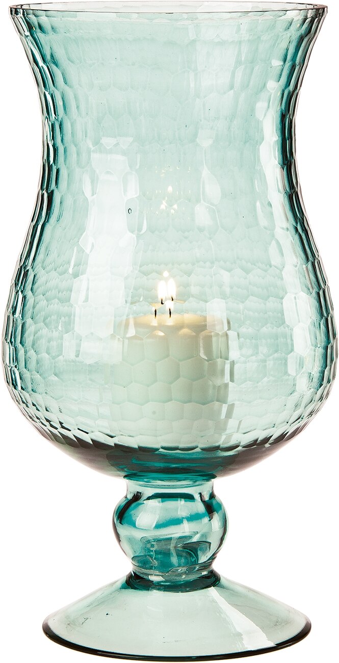 Large Ice Blue Glass Hurricane Candle Holder - PaperLanternStore.com - Paper Lanterns, Decor, Party Lights & More