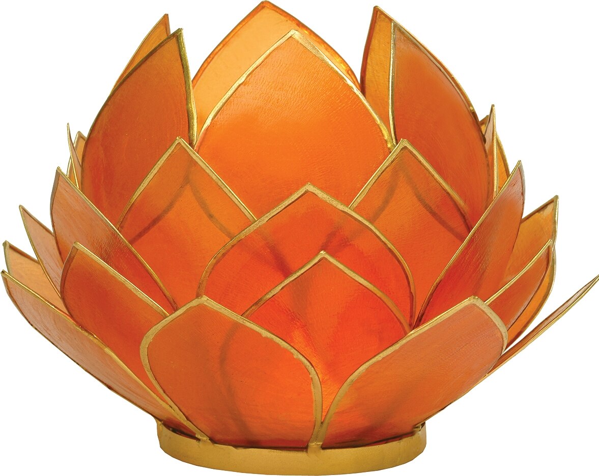 Mango Orange & Gold Kai Large Capiz Lotus Candle holder - PaperLanternStore.com - Paper Lanterns, Decor, Party Lights & More