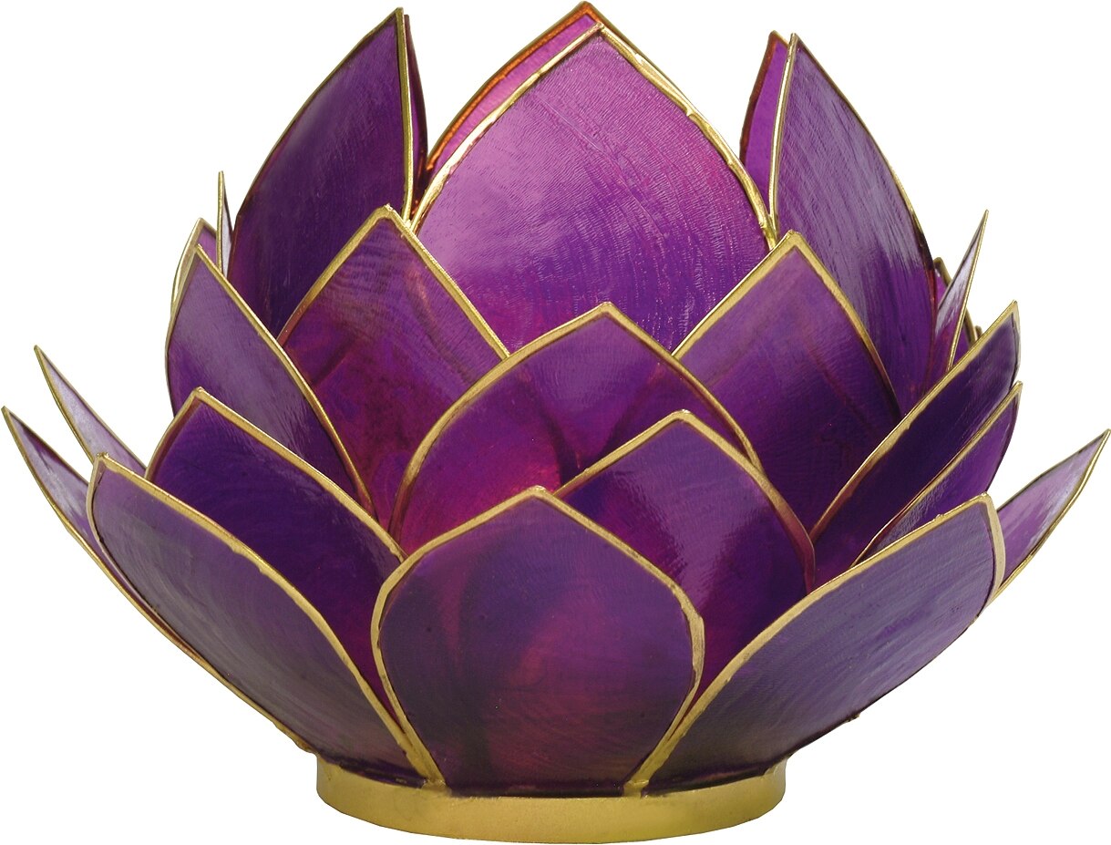 Plum Purple & Gold Kai Large Capiz Lotus Candle holder - PaperLanternStore.com - Paper Lanterns, Decor, Party Lights & More