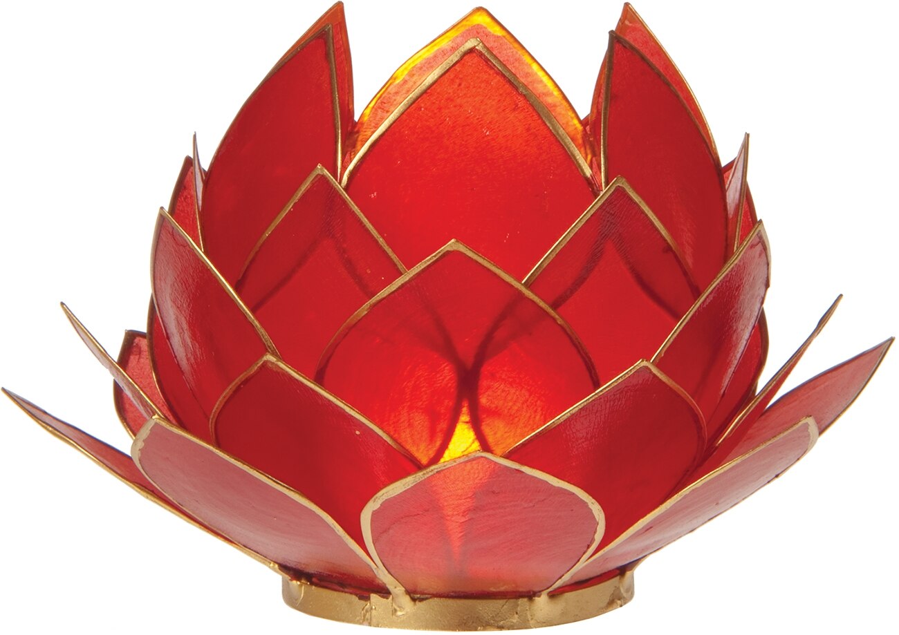 Red & Gold Kai Large Capiz Lotus Candle holder - PaperLanternStore.com - Paper Lanterns, Decor, Party Lights & More