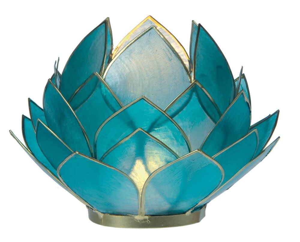 Turquoise Blue & Gold Kai Large Capiz Lotus Candle holder - PaperLanternStore.com - Paper Lanterns, Decor, Party Lights & More
