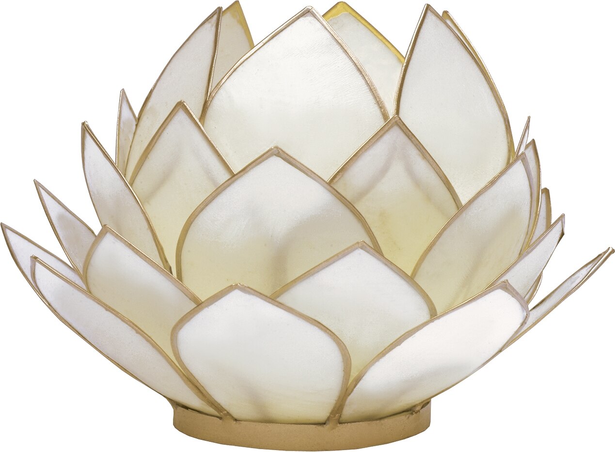 White & Gold Kai Large Capiz Lotus Candle holder - PaperLanternStore.com - Paper Lanterns, Decor, Party Lights & More