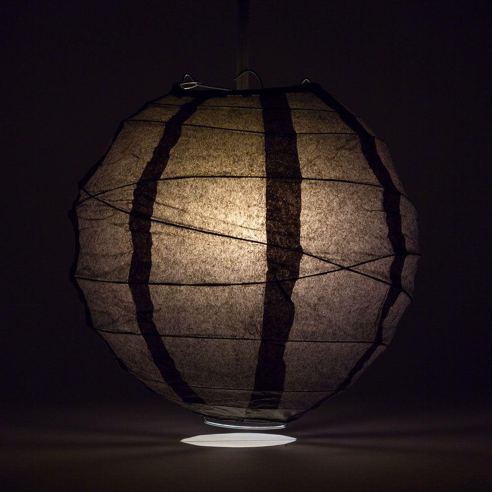 24" Black Round Paper Lantern, Crisscross Ribbing, Chinese Hanging Wedding & Party Decoration