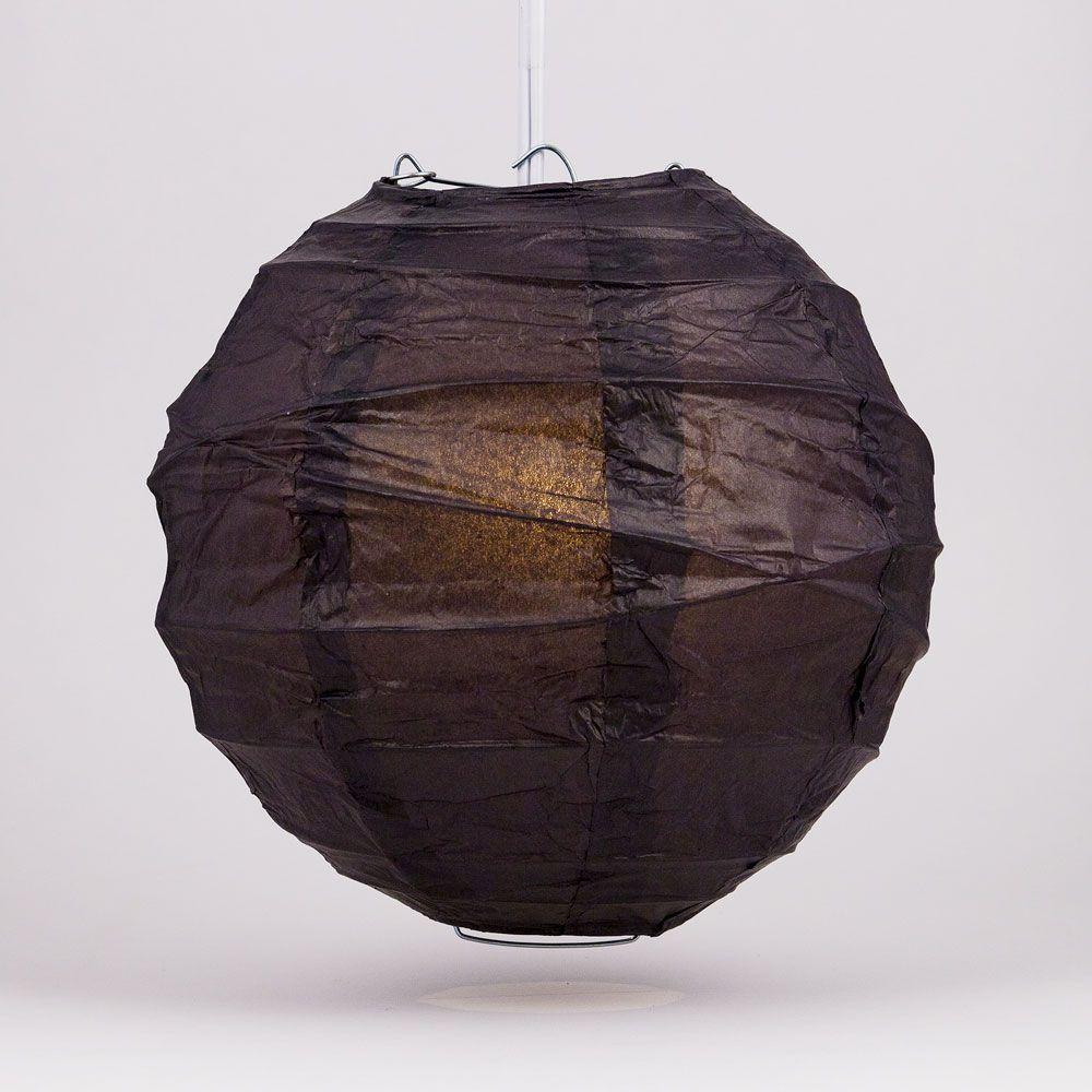 5-PACK 20" Black Round Paper Lantern, Crisscross Ribbing, Chinese Hanging Wedding & Party Decoration