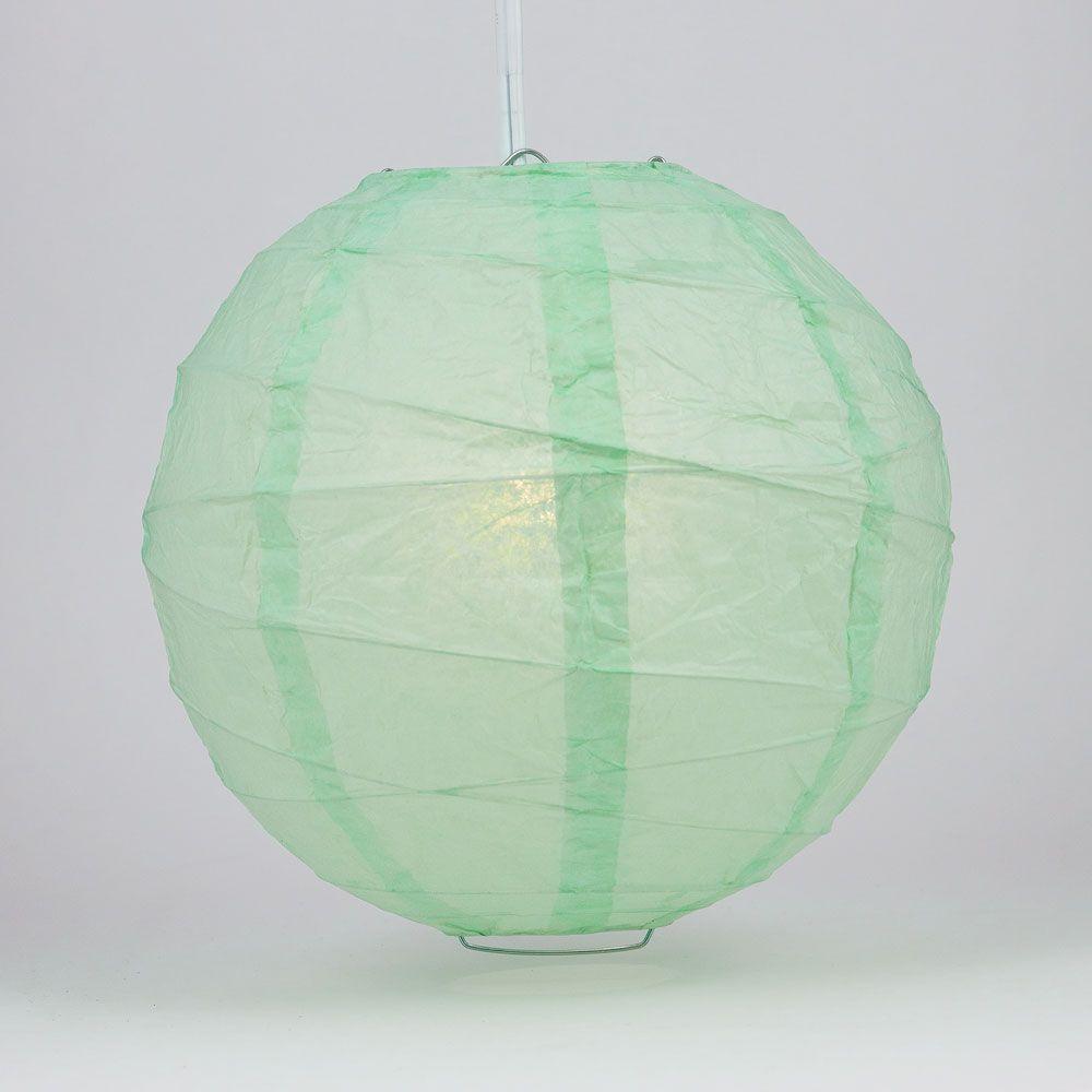 5-PACK 16" Cool Mint Green Round Paper Lantern, Crisscross Ribbing, Chinese Hanging Wedding & Party Decoration