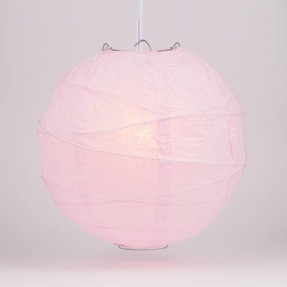 12" Pink Round Paper Lantern, Crisscross Ribbing, Chinese Hanging Wedding & Party Decoration