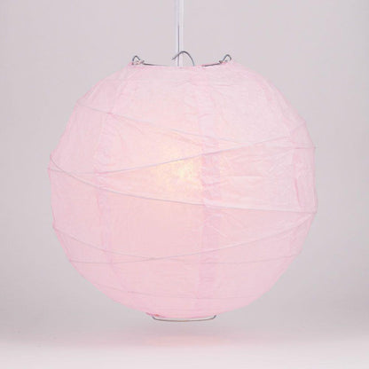 12" Pink Round Paper Lantern, Crisscross Ribbing, Chinese Hanging Wedding & Party Decoration