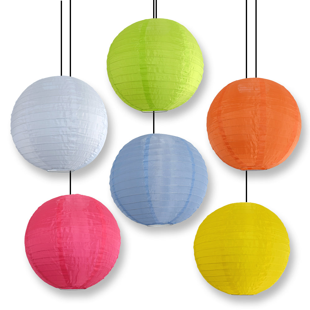 6 Pack | Nylon Lanterns Multicolor Party Pack - Hanging Decorations for Homes, Parties and Weddings