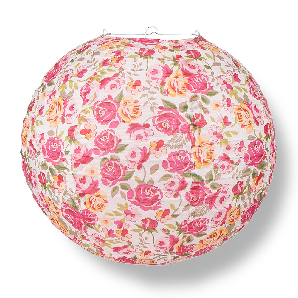 12 PACK | 14" Liberty Print Fuchsia Rose Floral Pattern Paper Lantern, Design by Esper - PaperLanternStore.com - Paper Lanterns, Decor, Party Lights & More