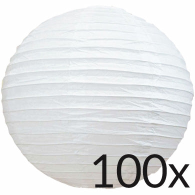 BULK PACK (100) 16" White Round Even Ribbing Paper Lantern - PaperLanternStore.com - Paper Lanterns, Decor, Party Lights & More